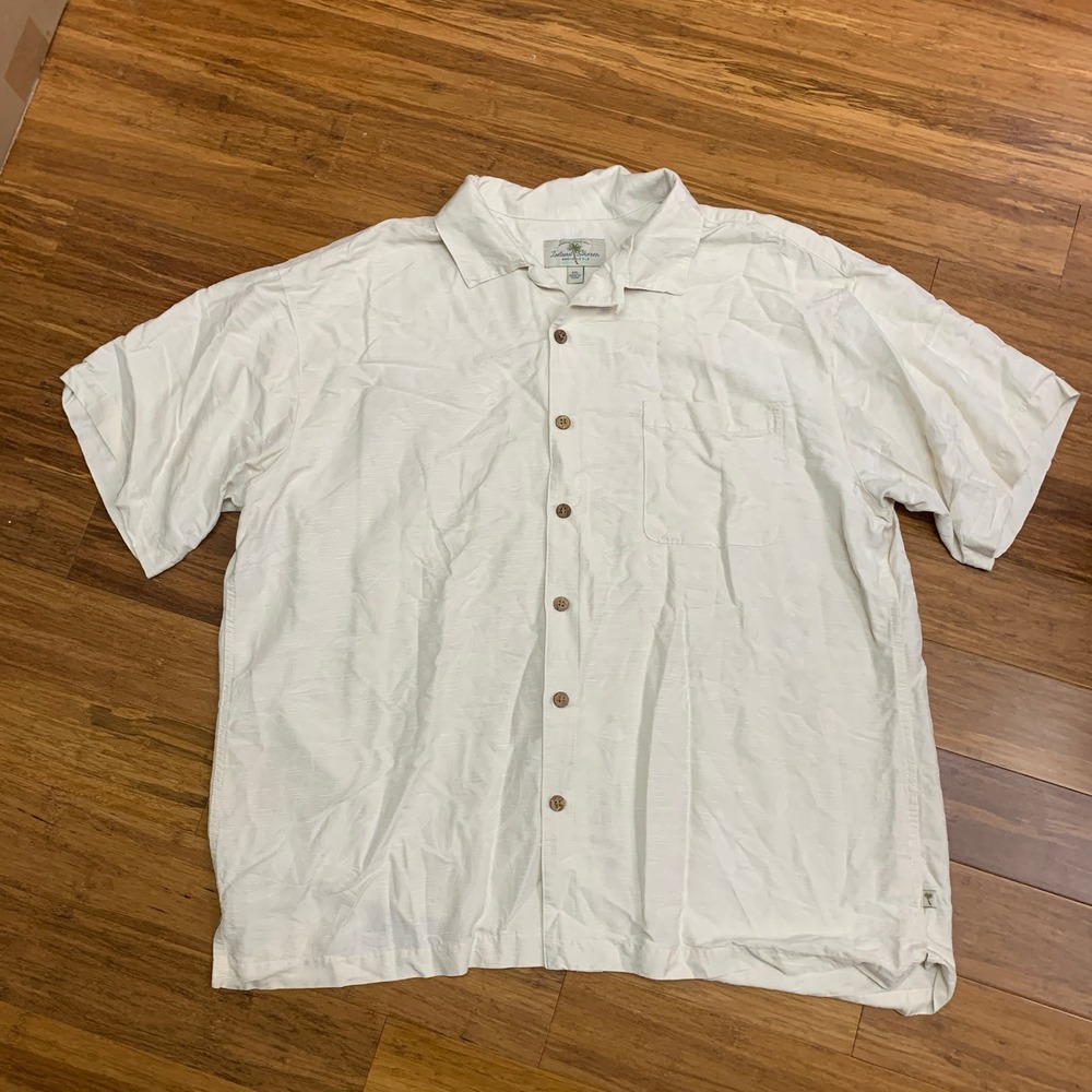 Island Shores Washable Silk Button Up Shirt Mens Size XXL Palm Tree Print Casual